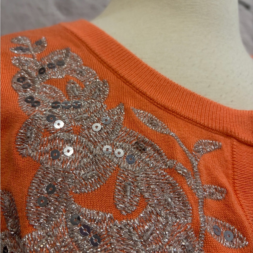 INC International Concepts Sherbet Orange‎ Silver Beaded Embroidered Bolero - Picture 4 of 8